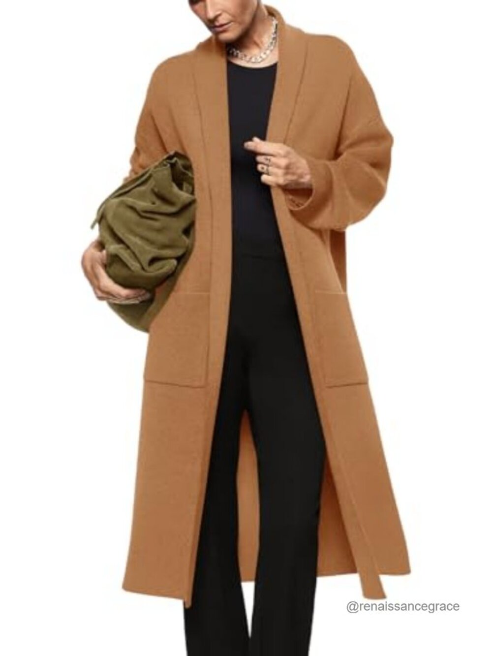 Women's Long Open Cardigan Sweater Maxi Knit Coat with Pockets